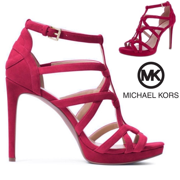 Michael Kors Shoes - Michael Kors Sandra Silhouette Platforms Red Burgundy Suede Leather Sandals Heel